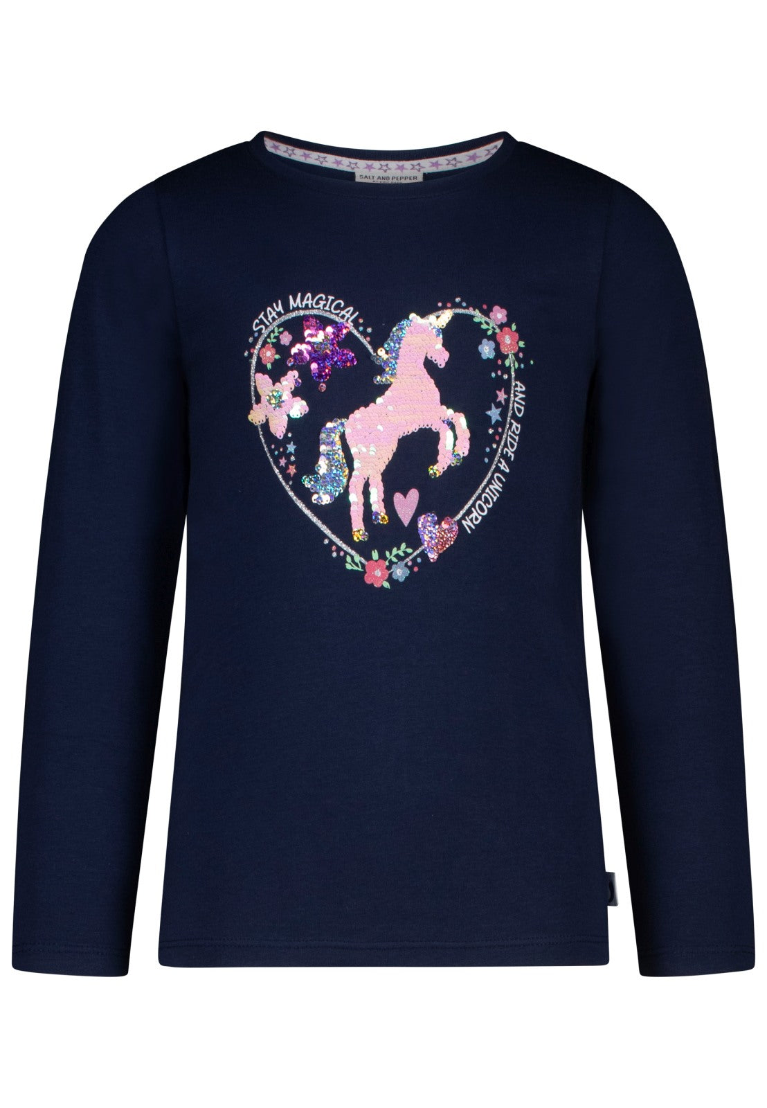 Salt and Pepper Mädchen Langarmshirt UNICORN – dark blue