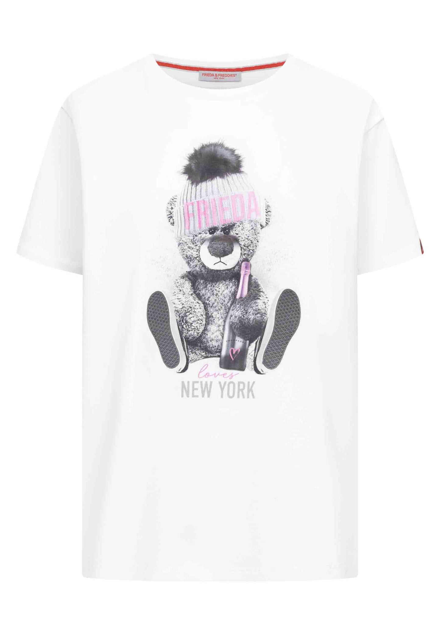 Frieda & Freddies Damen T-Shirt Teddy mit Sektflasche