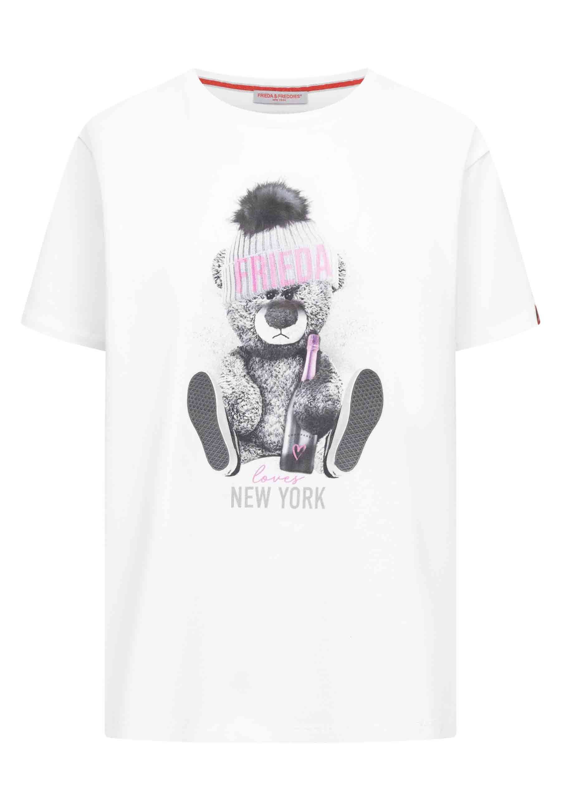 Frieda & Freddies Damen T-Shirt Teddy mit Sektflasche