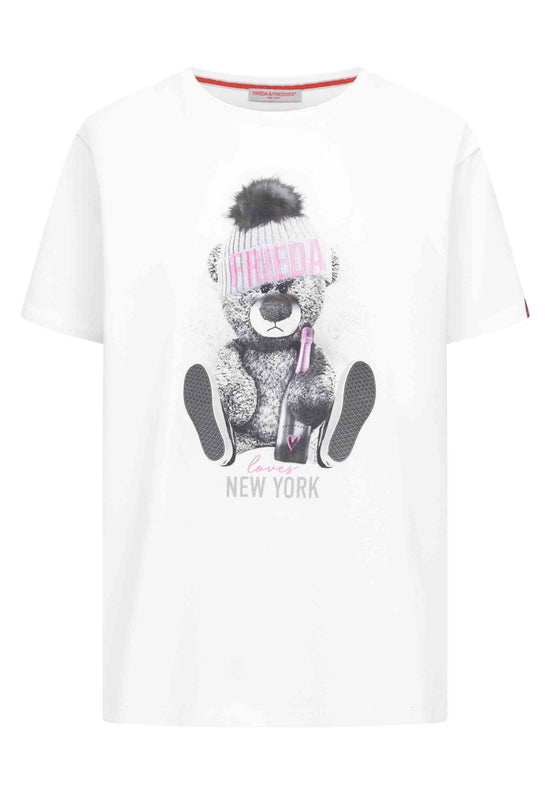 Frieda & Freddies Damen T-Shirt Teddy mit Sektflasche