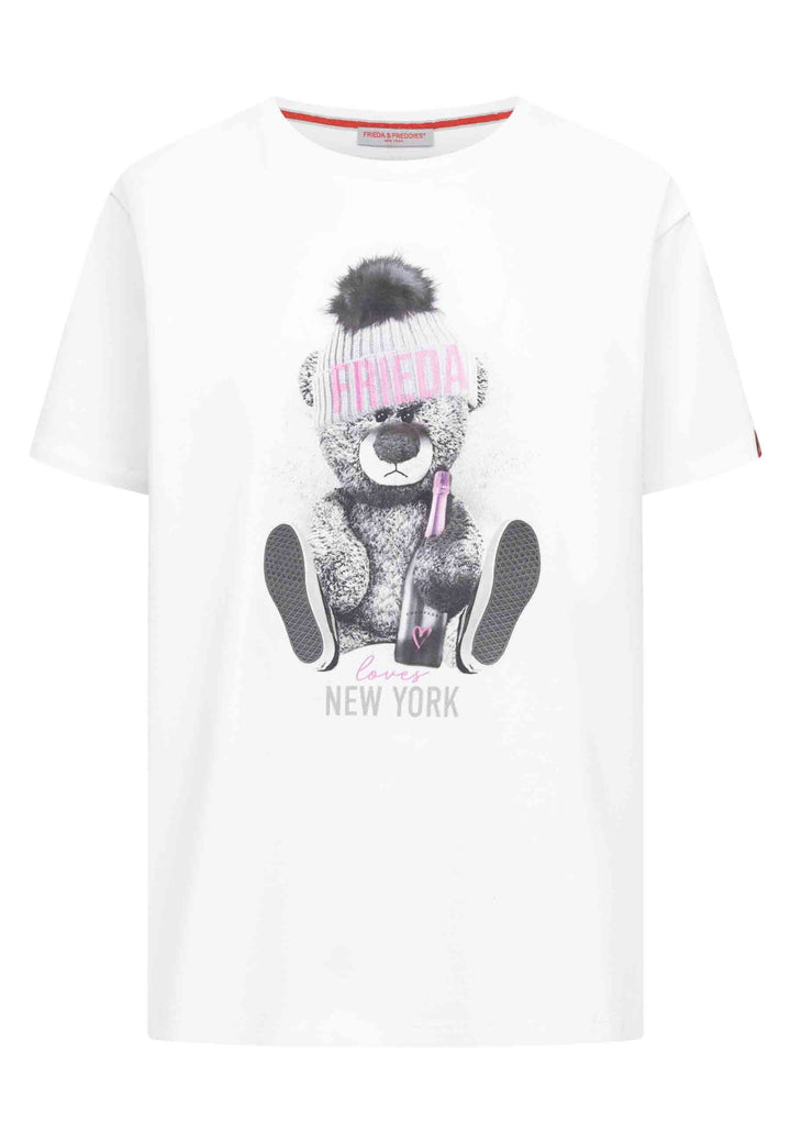 Frieda & Freddies Damen T-Shirt Teddy mit Sektflasche