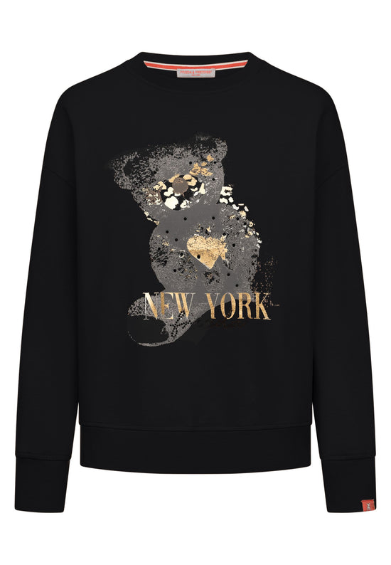 Frieda & Freddies Damen Sweat Pullover Teddybär-Aufdruck