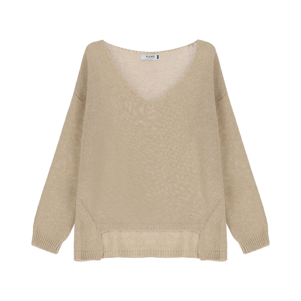Please Damen Strickpullover mit V-Ausschnitt