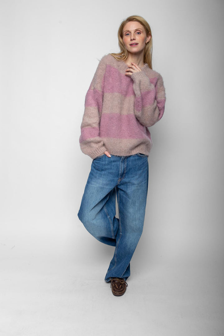 Emily van den Bergh Damen Strickpullover – mauve gestreift
