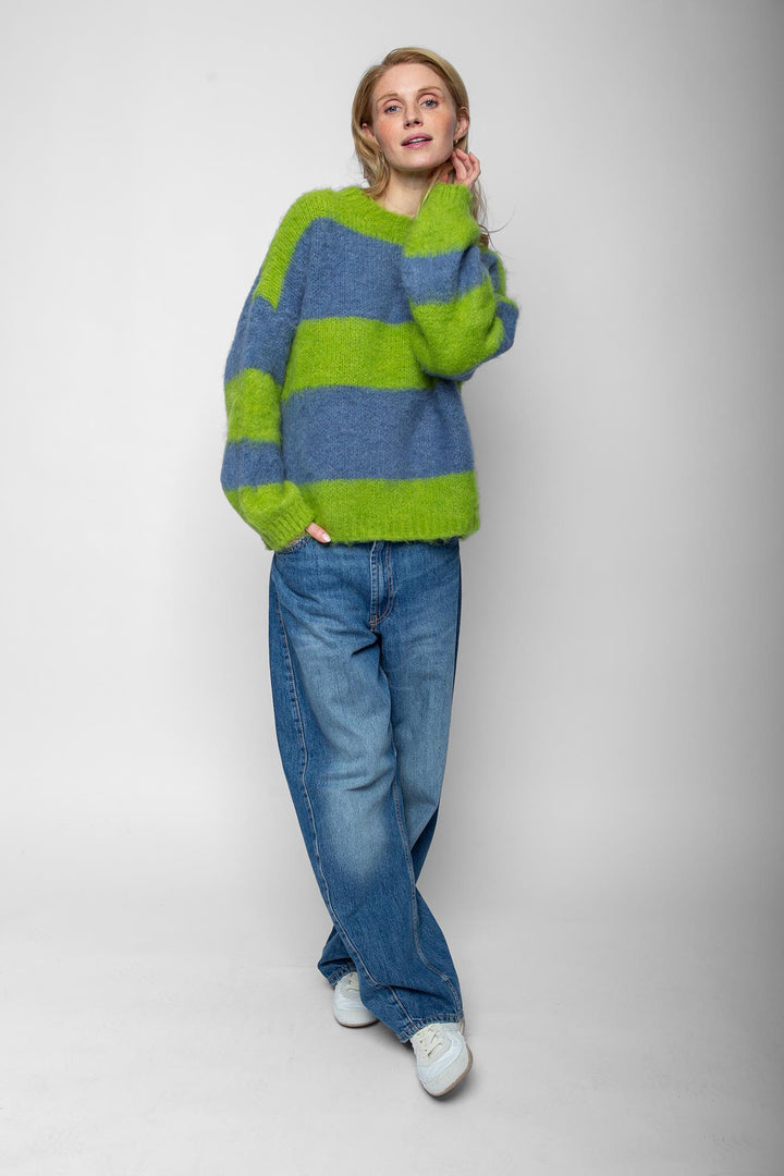 Emily van den Bergh Damen Strickpullover – grün gestreift