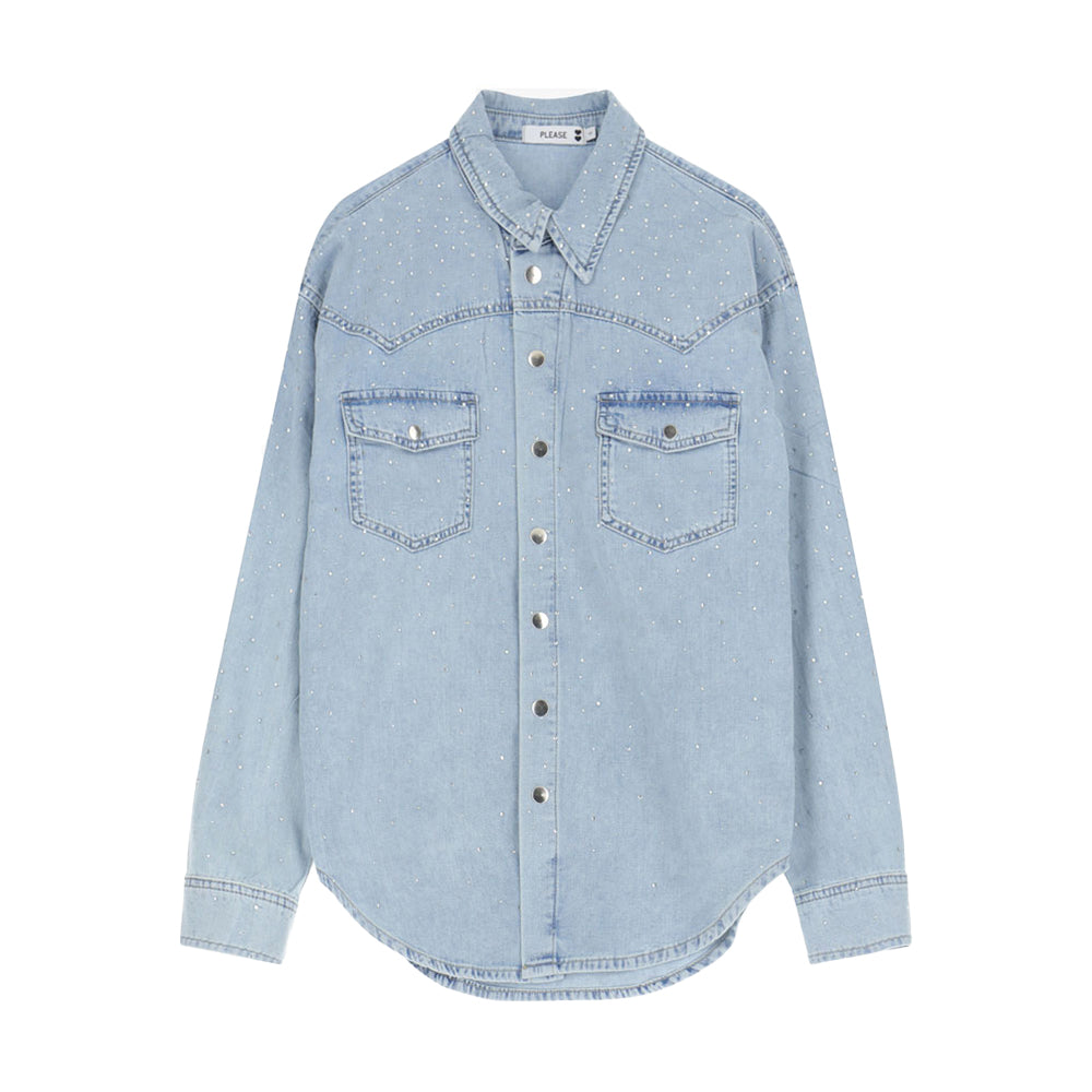 Please Damen Jeans-Hemdblusen mit Ziersteinen