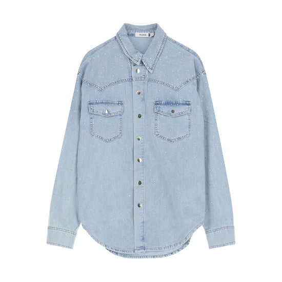Please Damen Jeans-Hemdblusen mit Ziersteinen