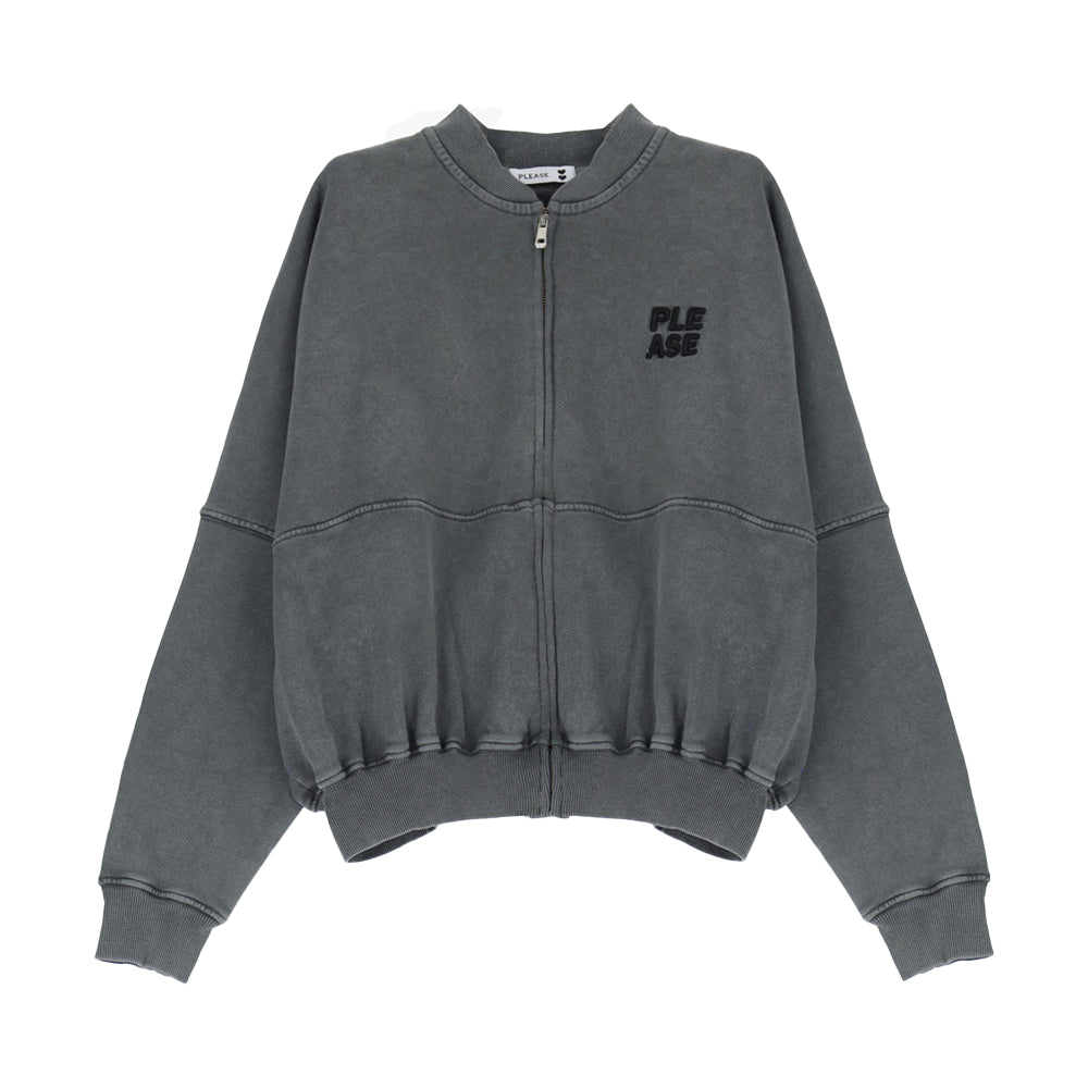 Please Damen Oversize Cropped Sweatjacke - grigio