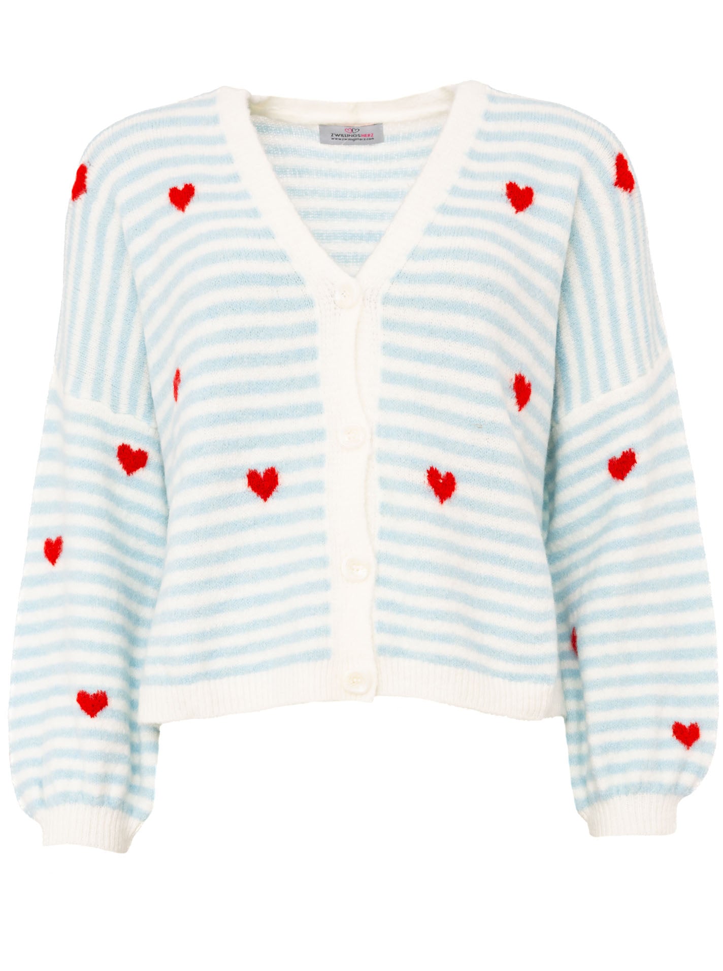 Zwillingsherz Damen leichter Woll Cardigan "Herz & Streifen"