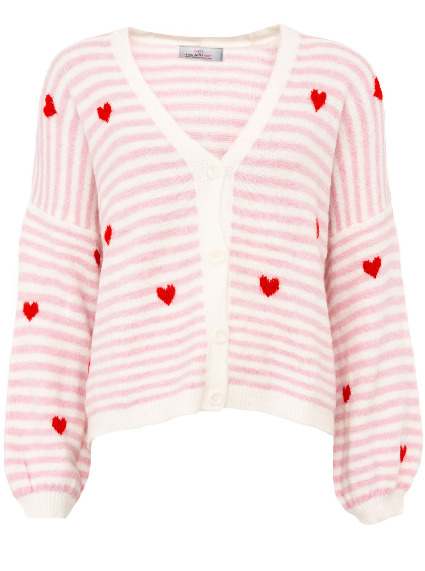 Zwillingsherz Damen leichter Woll Cardigan "Herz & Streifen"