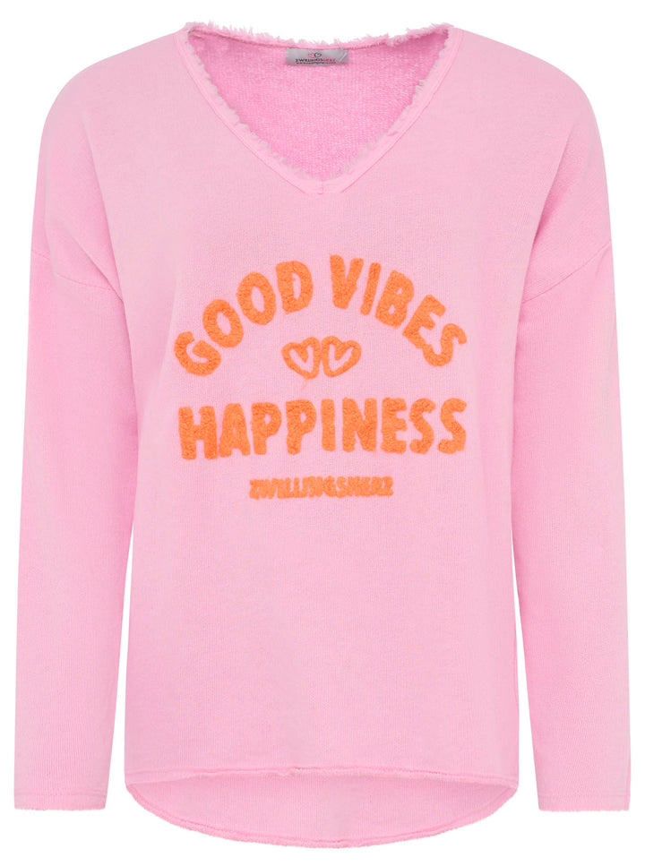 Zwillingsherz Damen Sweatshirt BW " Good Vibes & Happiness"