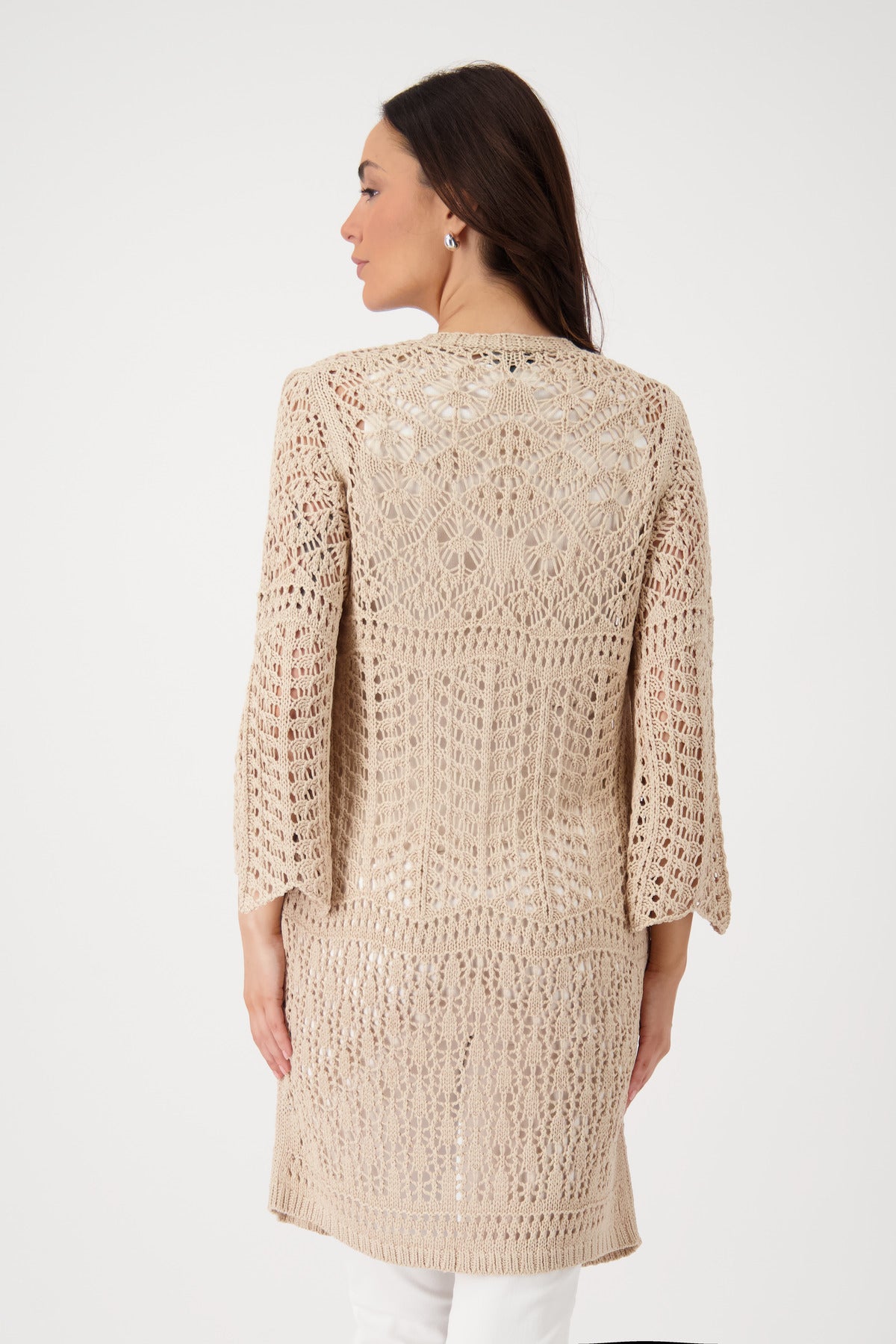 Monari Damen Strickmantel mit Ajourmuster Sardinien