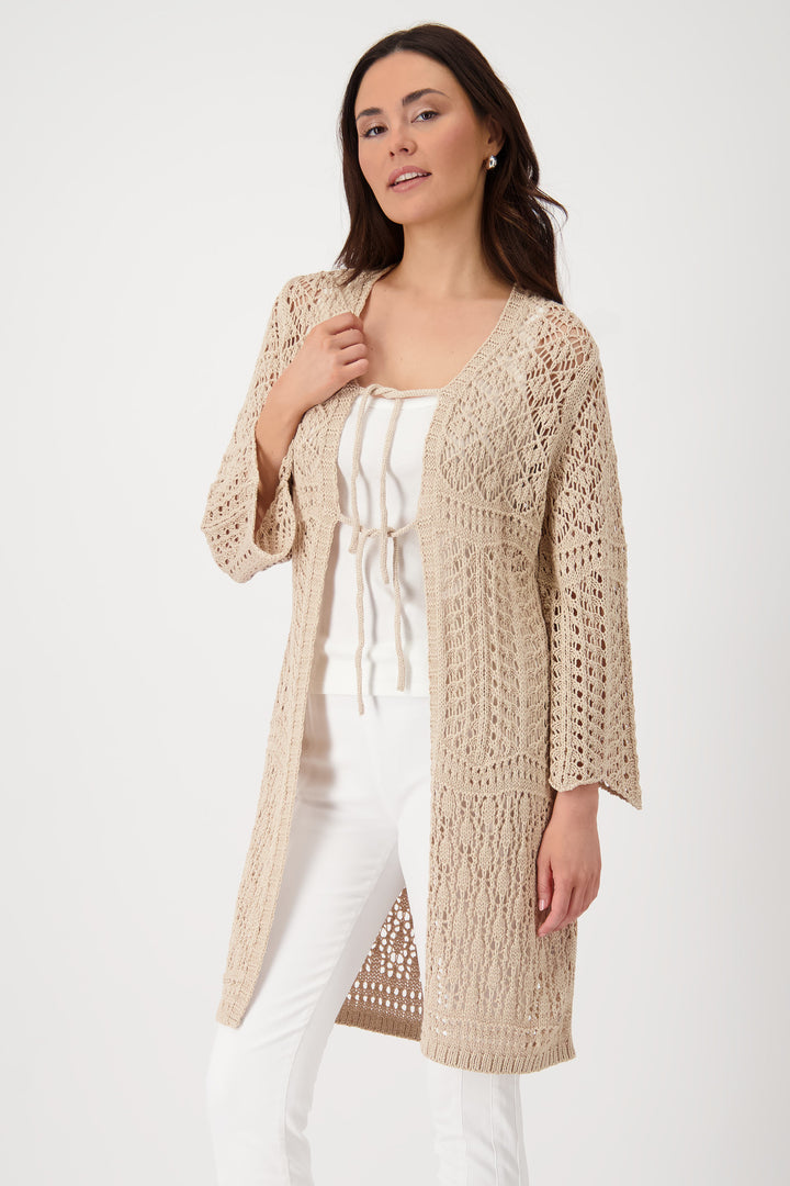 Monari Damen Strickmantel mit Ajourmuster Sardinien