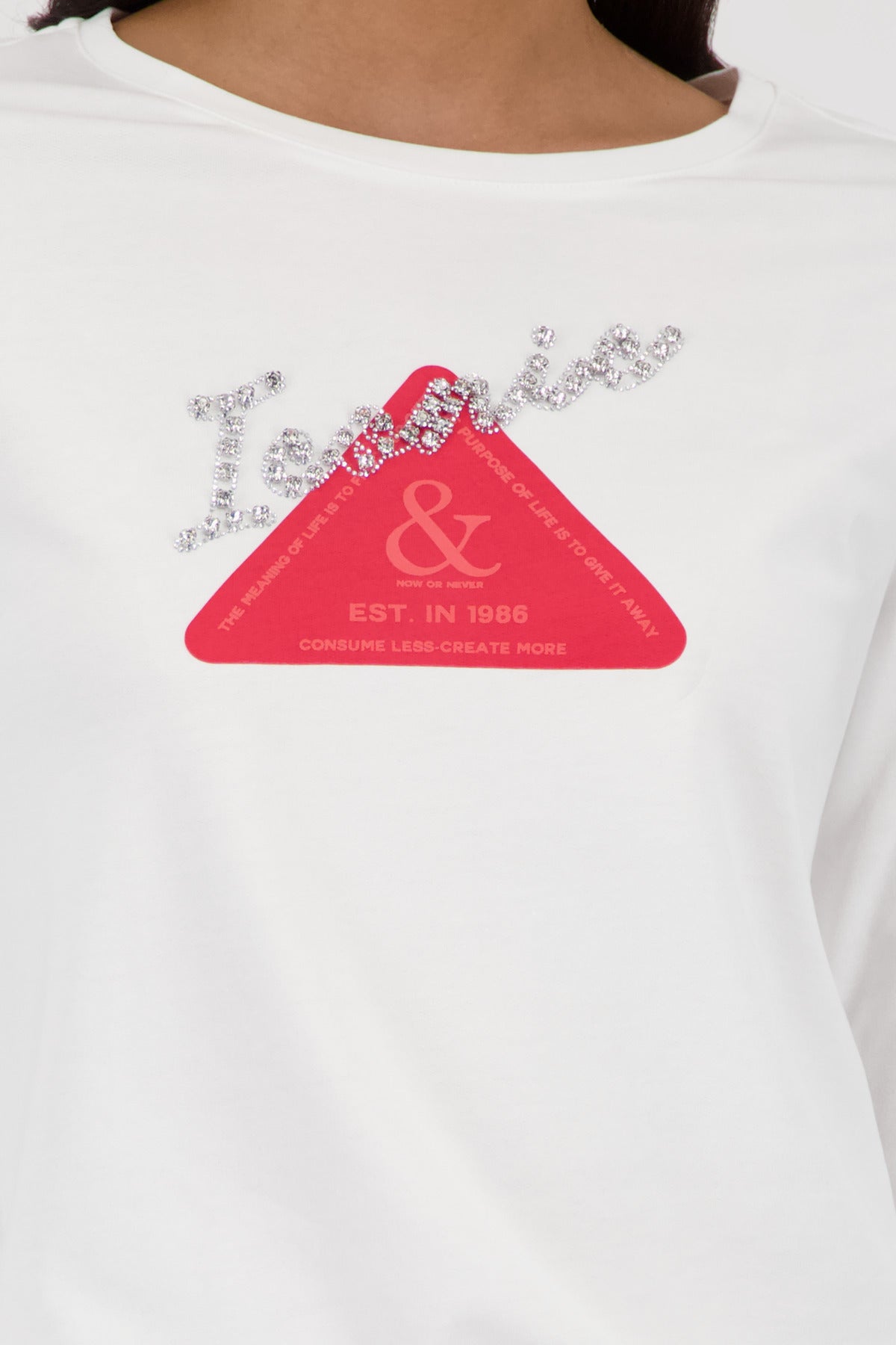 Monari Damen Langarmshirt mit Emblem – offwhite