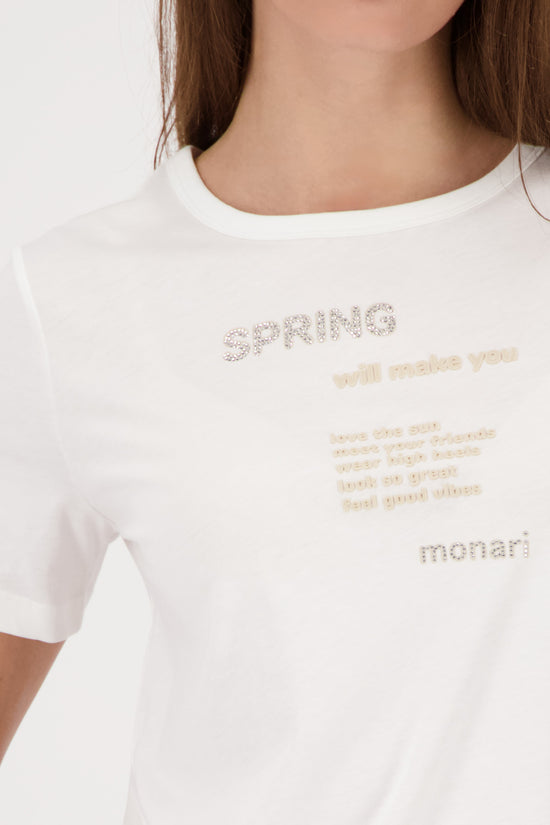 Monari Damen T-Shirt mit Schrift-Details – off-white