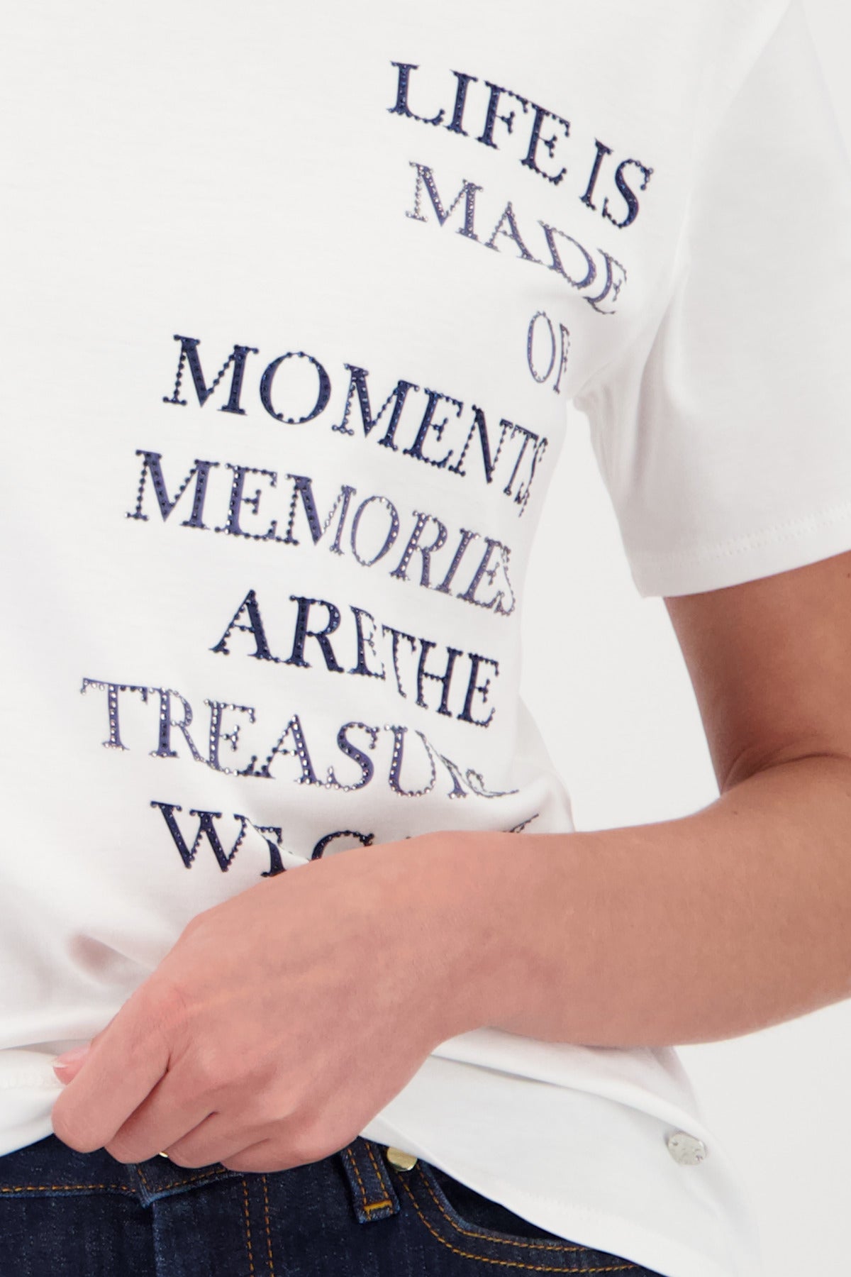 Monari Damen T-Shirt mit Schriftzug – offwhite
