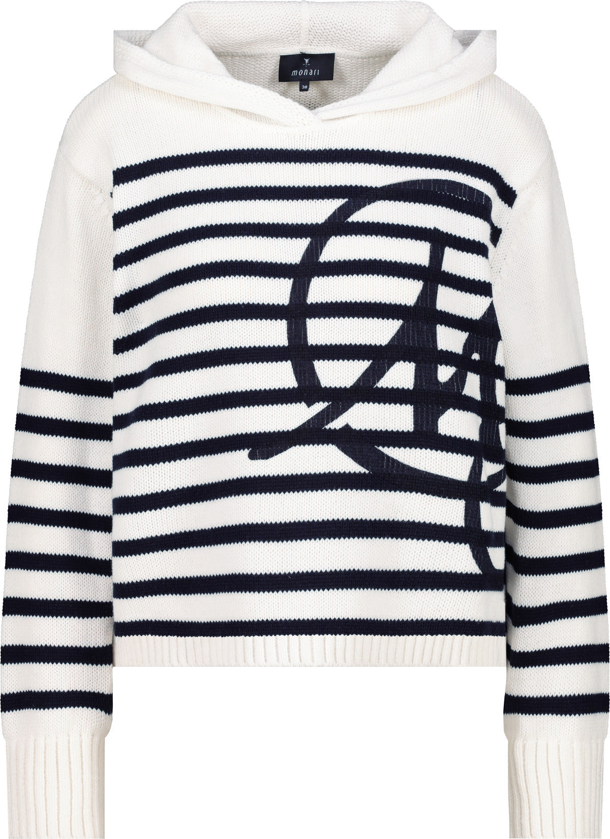 Monari Damen Strickpullover mit Emblem – offwhite ringel