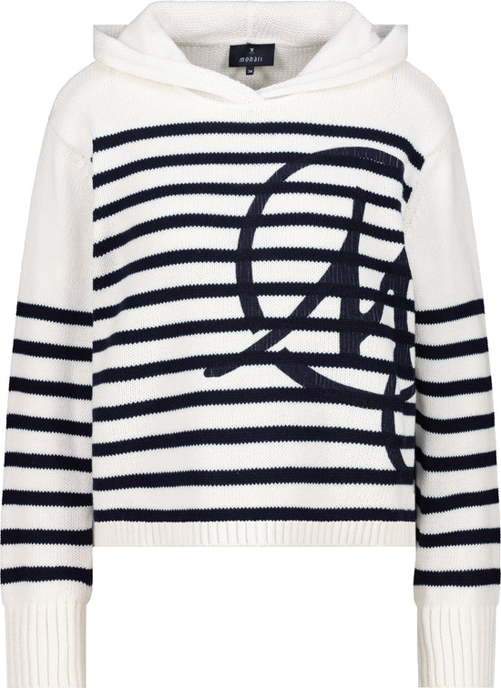 Monari Damen Strickpullover mit Emblem – offwhite ringel