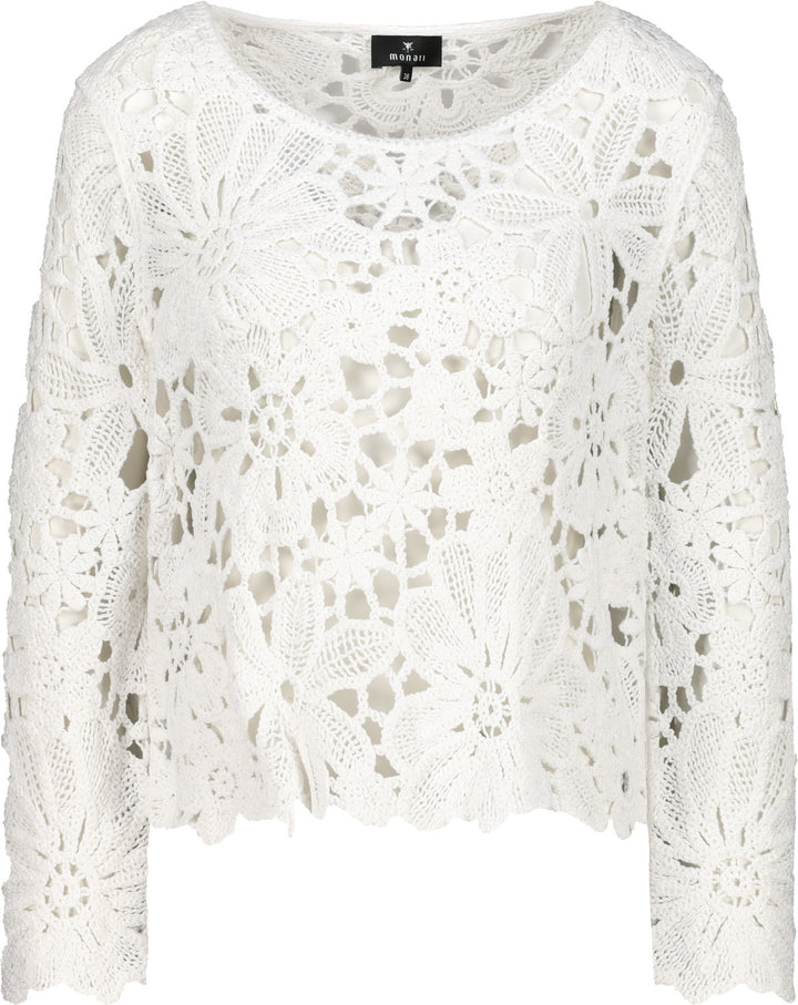 Monari Damen Strickpullover mit Cornelly-Häkelmuster