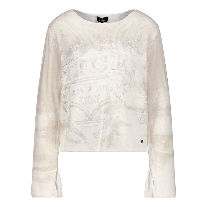 Monari Damen Strickpullover mit allover Druck – champagne beige gemustert