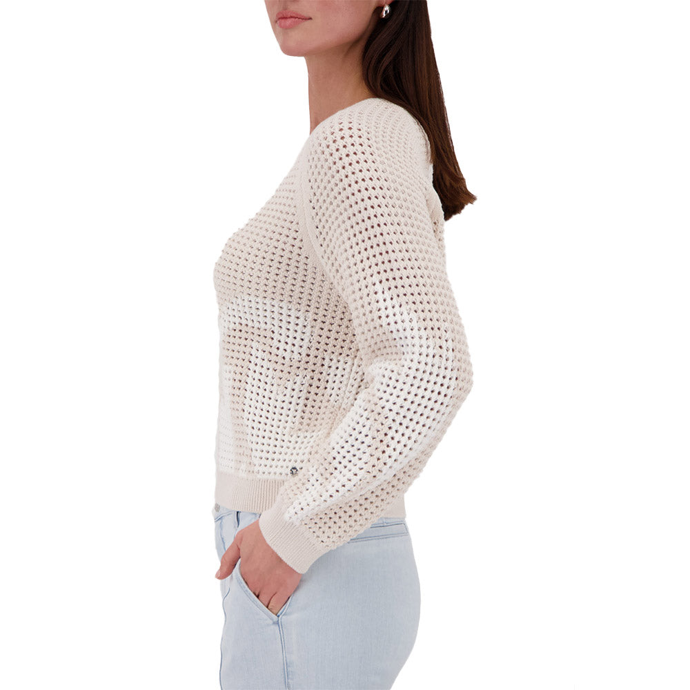 Monari Damen Pullover Ajour-Muster - champagne beige gemustert