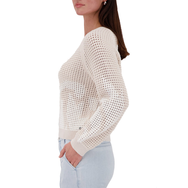 Monari Damen Pullover Ajour-Muster - champagne beige gemustert