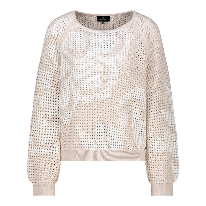 Monari Damen Pullover Ajour-Muster - champagne beige gemustert