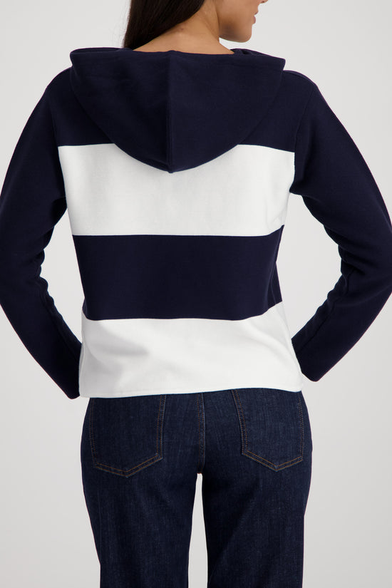 Monari Damen Strickpullover mit Schmuckemblem 410391 – marine ringel