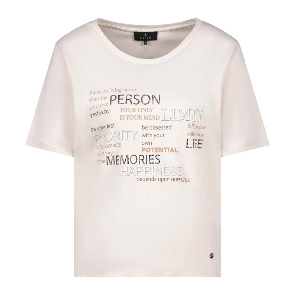 Monari Damen T-Shirt mit Strasssteinen – champagne beige