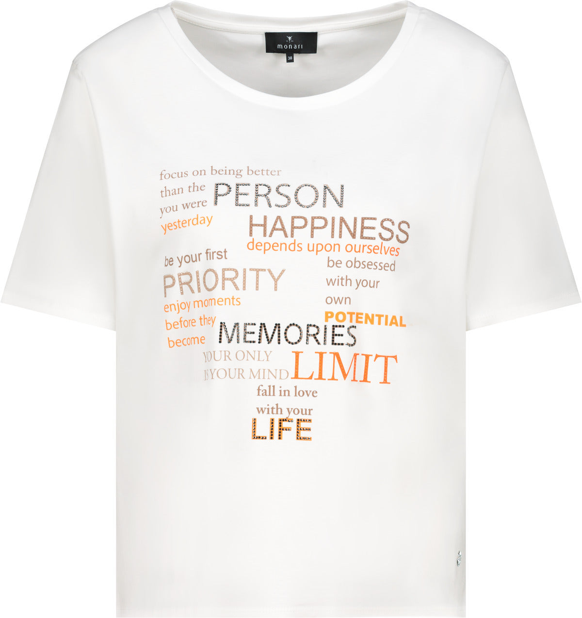 Monari Damen T-Shirt mit Strasssteinen – off-white