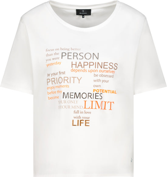 Monari Damen T-Shirt mit Strasssteinen – off-white