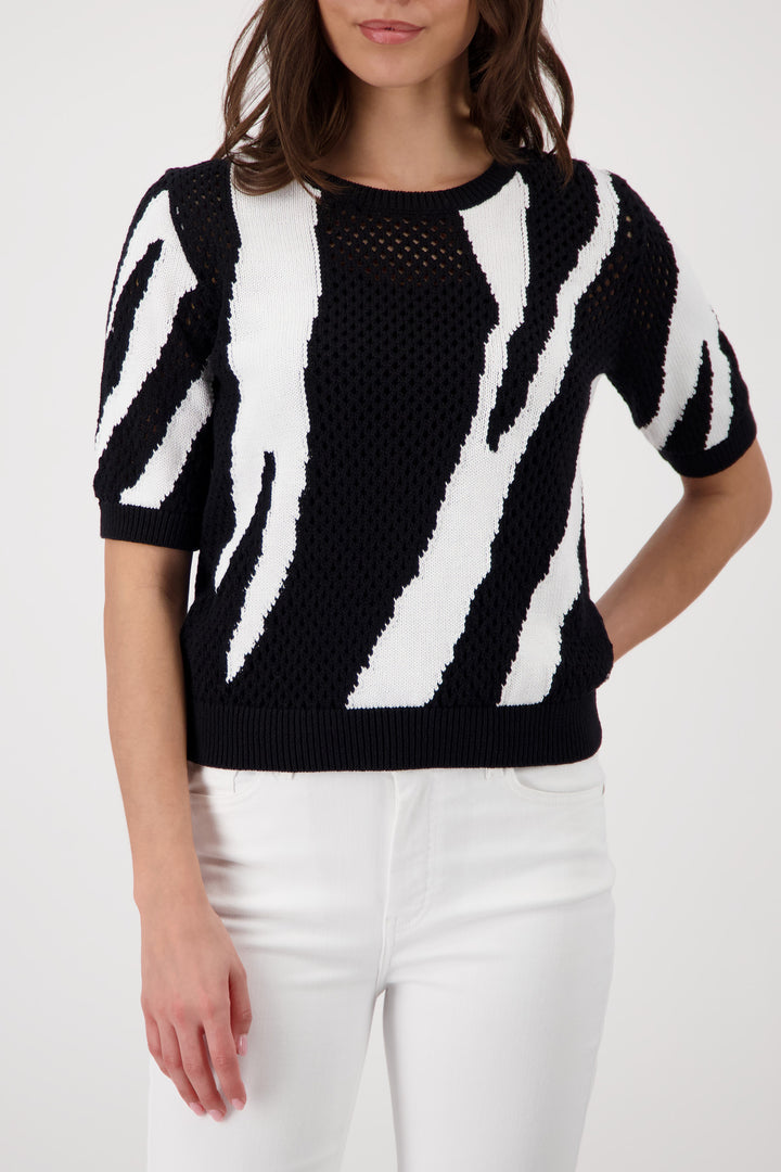 Monari Damen Strickpullover – schwarz gemustert