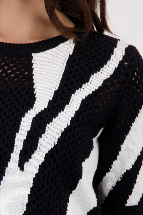 Monari Damen Strickpullover – schwarz gemustert