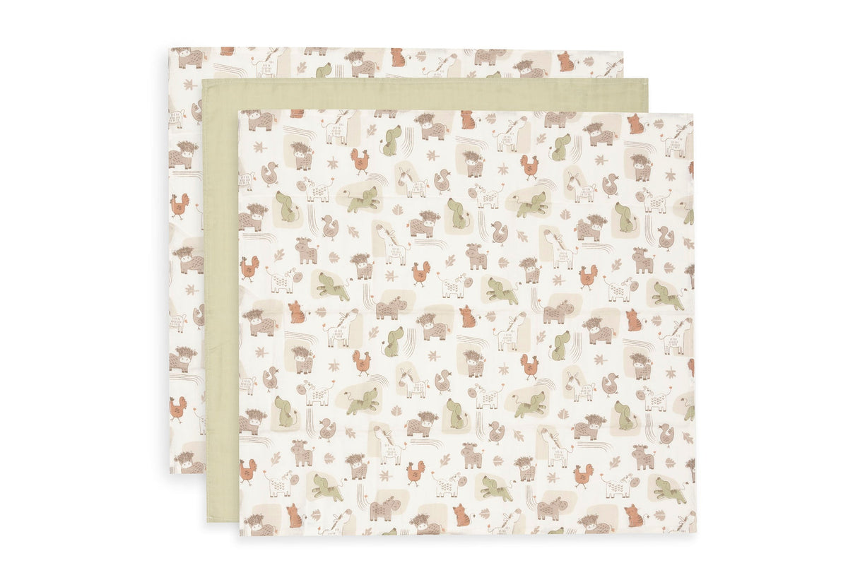 Jollein Baby Spucktuch Hydrophill 70x70cm Barn Buddies 3 Stück – Multicolor