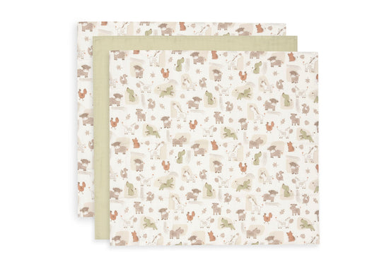 Jollein Baby Spucktuch Hydrophill 70x70cm Barn Buddies 3 Stück – Multicolor