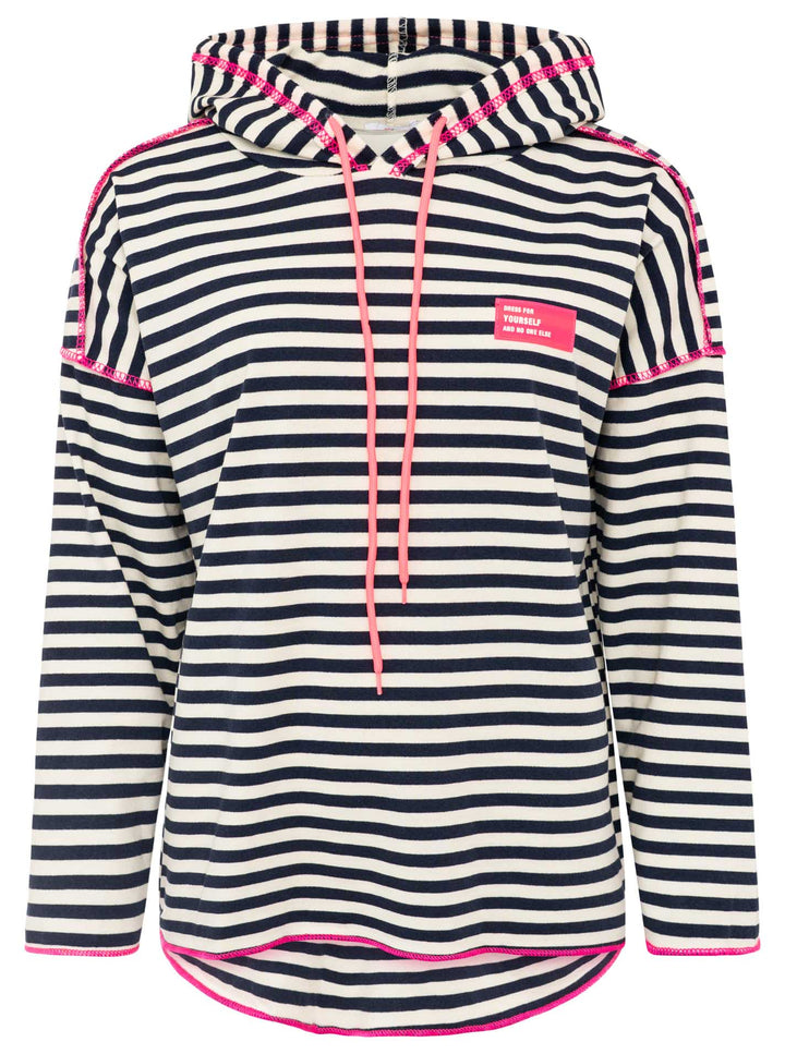 Zwillingsherz Damen Kapuzen-Hoodie BW "Neon Streifen & Patch"