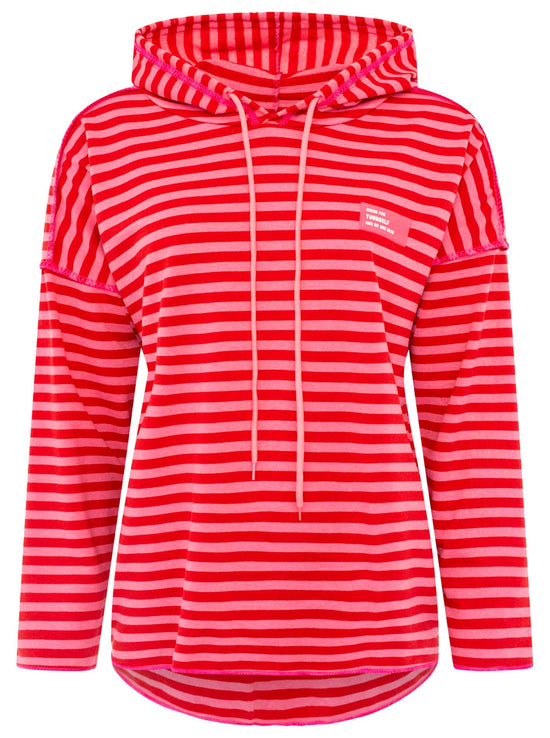 Zwillingsherz Damen Kapuzen-Hoodie BW "Neon Streifen & Patch"