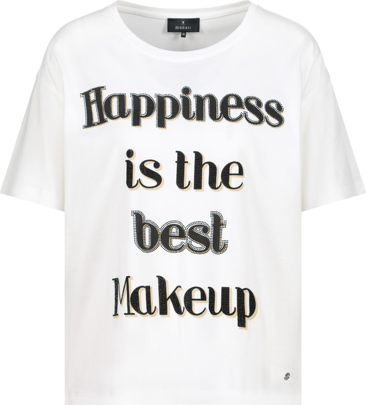 Monari Damen T-Shirt mit Glitzerschriftzug "Happiness is the best Makeup"