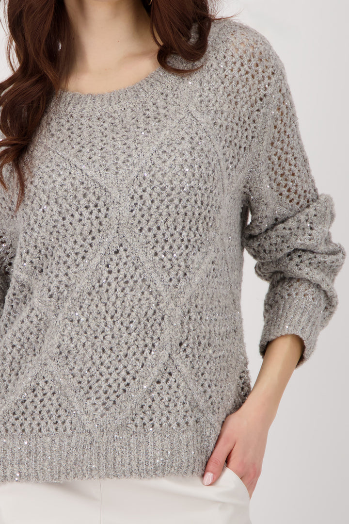 Monari Damen Strickpullover Ajour mit Pailletten