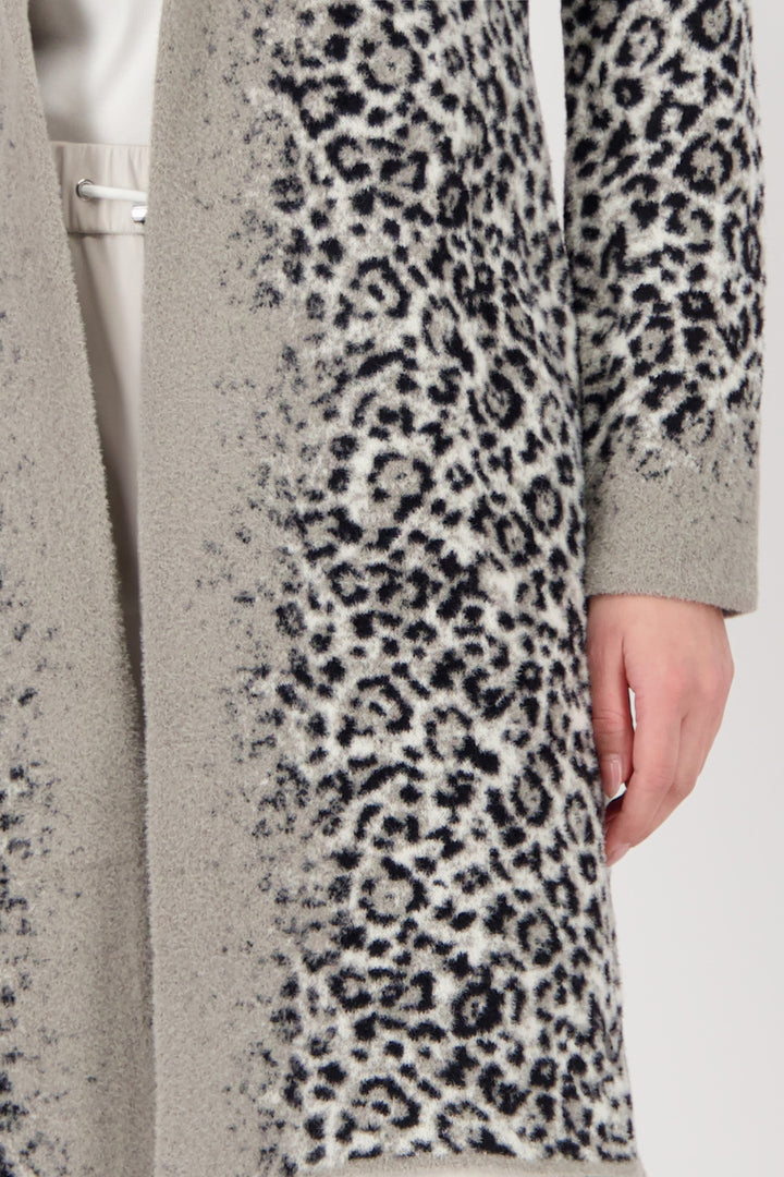 Monari Damen Strickmantel mit Leopardenmuster
