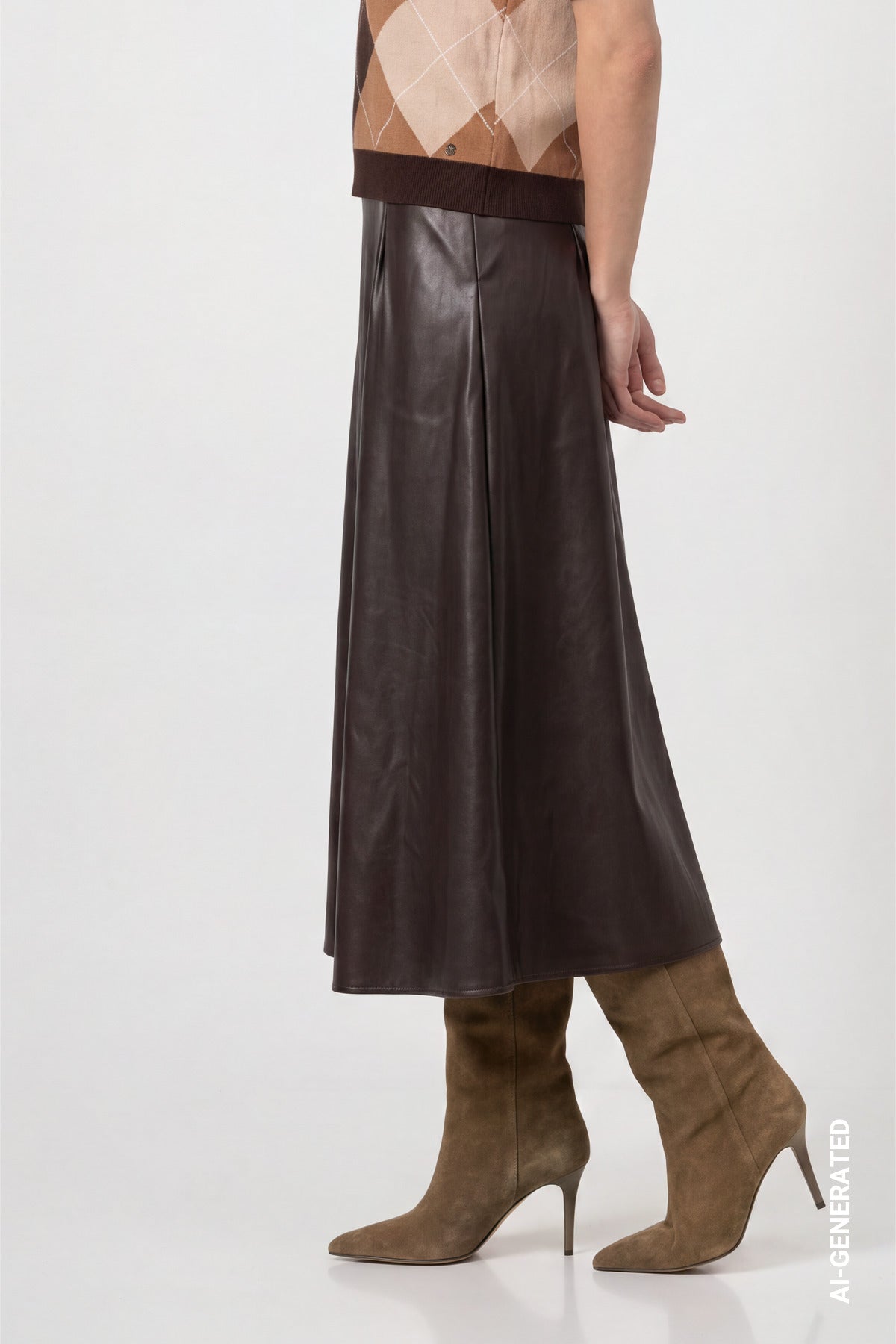 Monari Damen Rock aus Kunstleder 809743 – black coffee