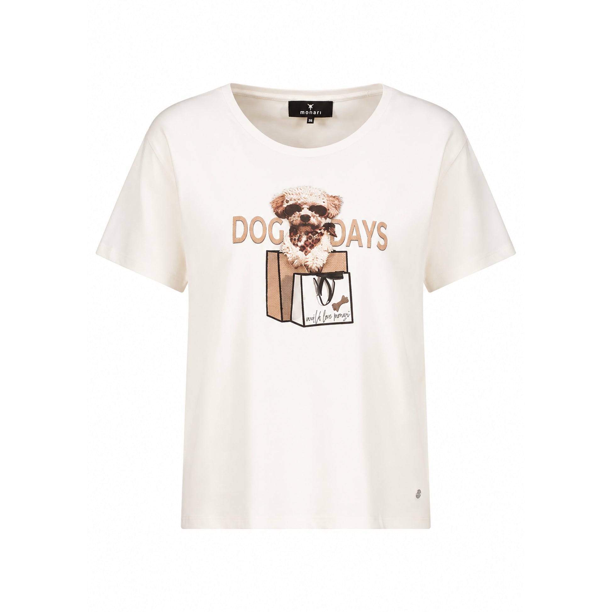Monari Damen T-Shirt mit Hundeprint mit Strassdetails