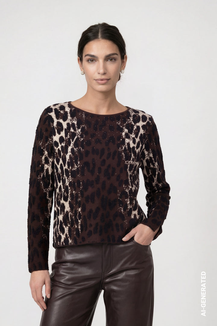 Monari Damen Strickpullover mit Leo-Jacquard-Muster