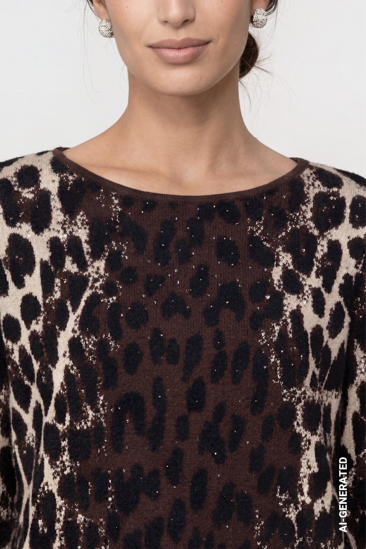 Monari Damen Strickpullover mit Leo-Jacquard-Muster