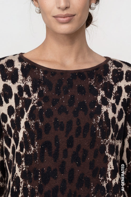 Monari Damen Strickpullover mit Leo-Jacquard-Muster