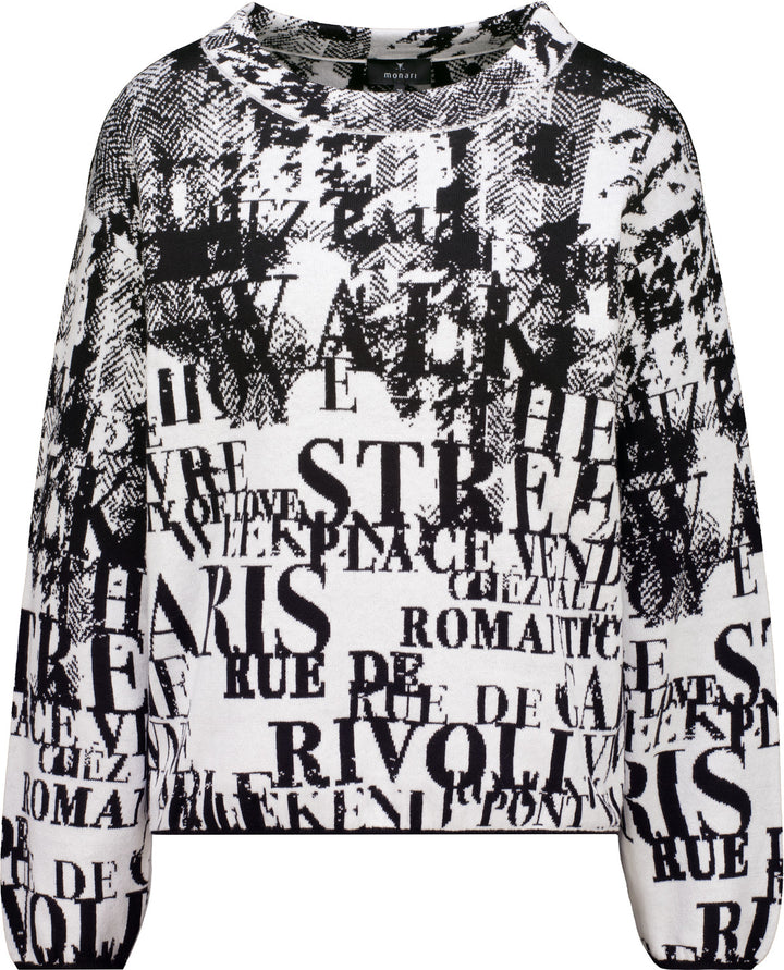 Monari Damen Pullover Strickpullover mit Buchstabenjacquard-Muster