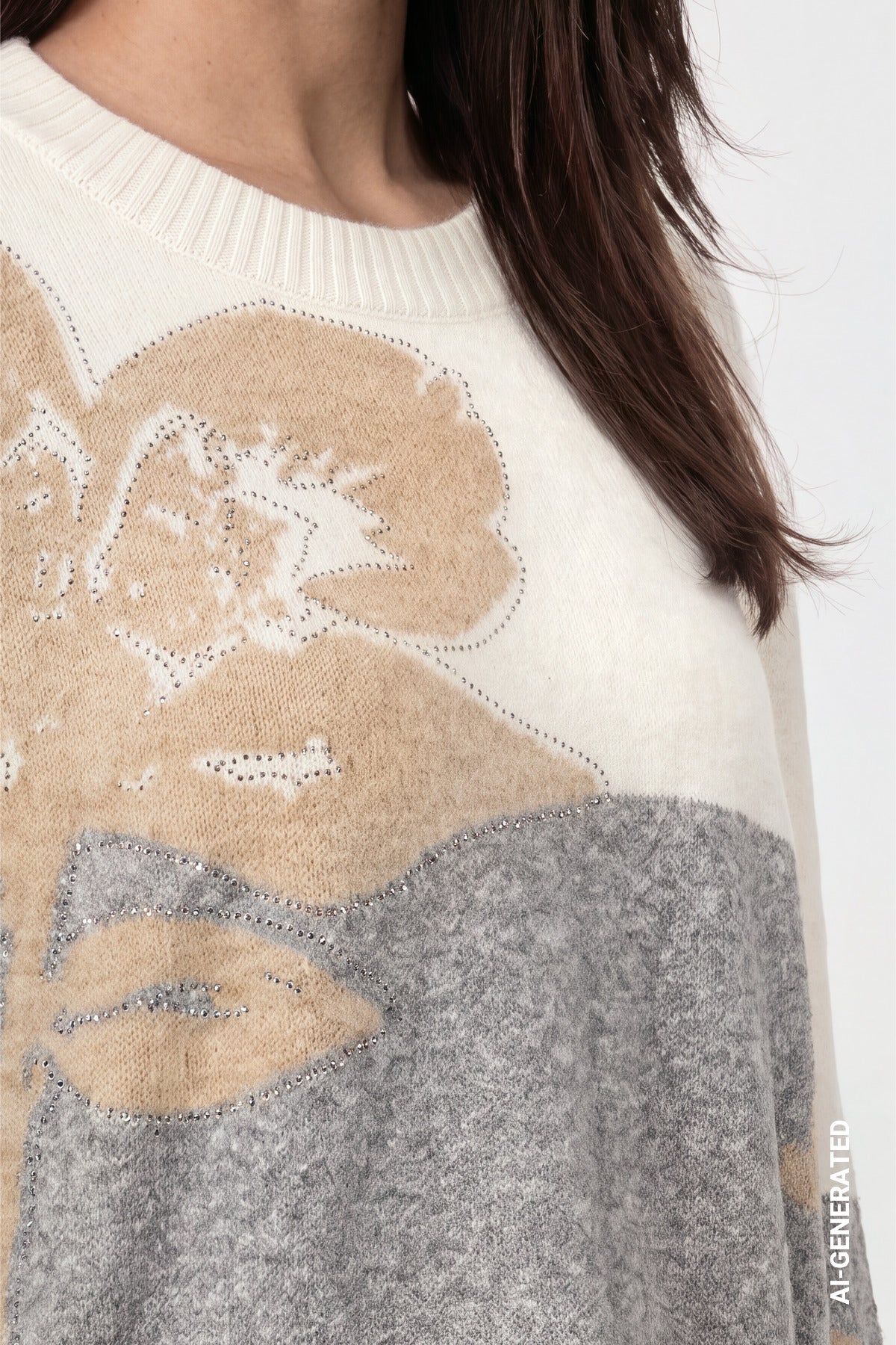 Monari Damen Strickpullover mit Intarsie-Muster