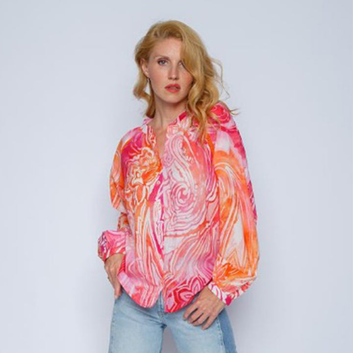 Emily van den Bergh Damenbluse orange red batik