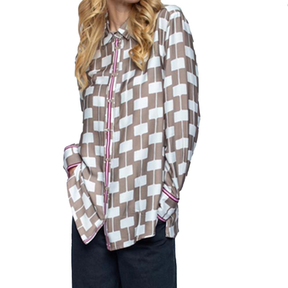 Emily van den Bergh Damen Bluse white taupe geometri