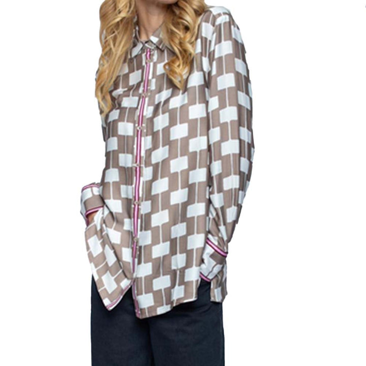 Emily van den Bergh Damen Bluse white taupe geometri